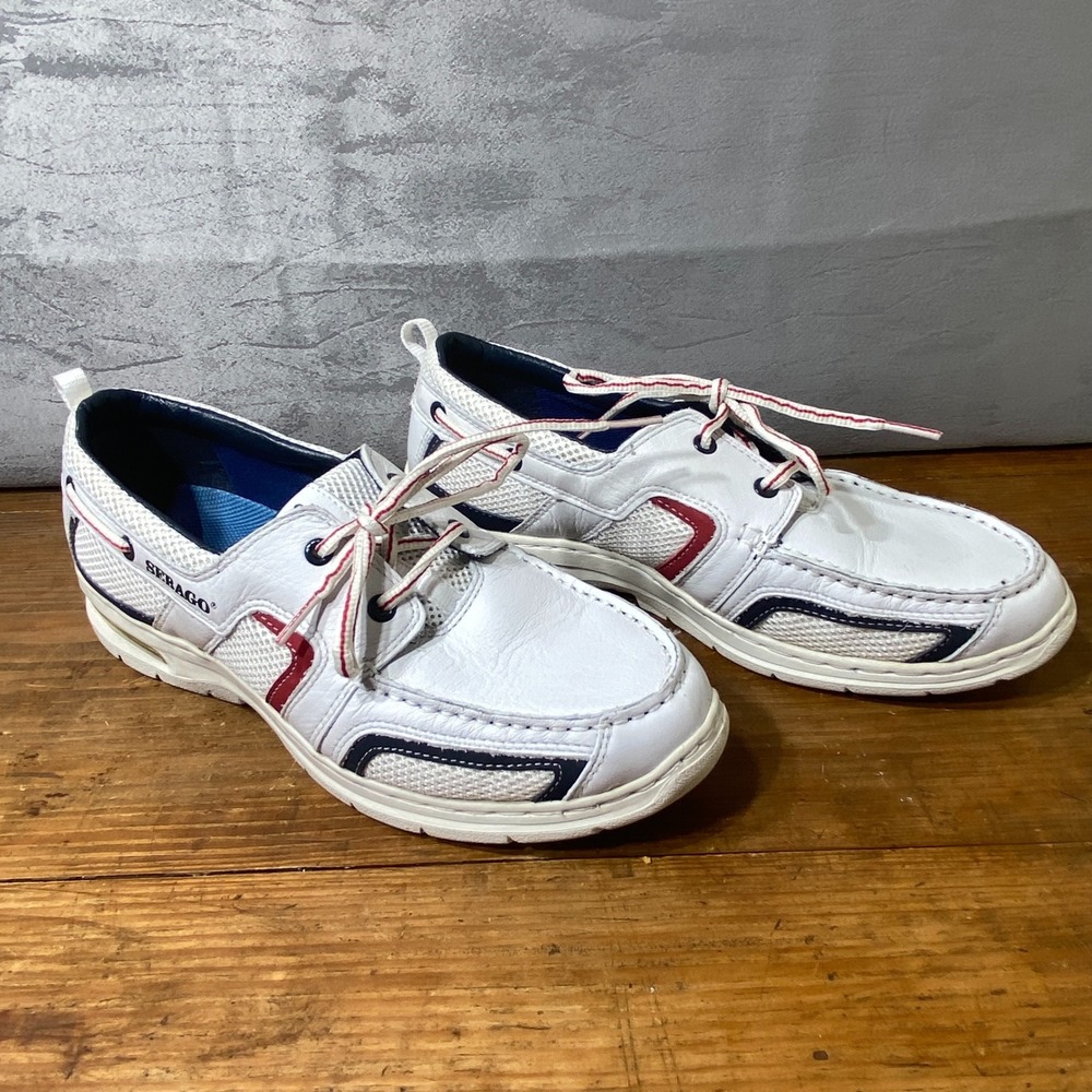Sebago Offshore Catch Mens 9.5 White Leather Mesh Boat Shoes B801000 Slip Resist